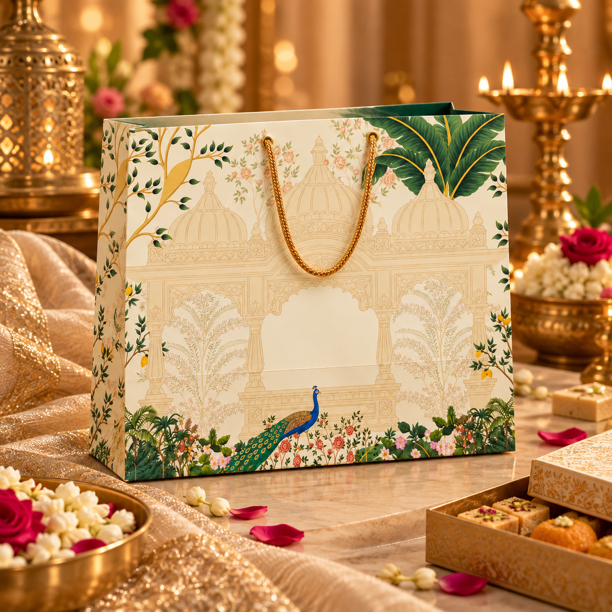 Premium Printed Hamper Gift Bag with Rope Handle | Large Gifting Bag | 16 × 12 × 5 Inches