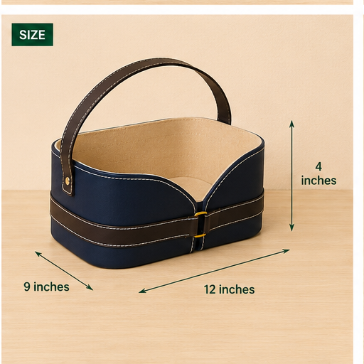 Premium Leatherite Hamper Basket with Handle | Elegant Gift Basket | 12 × 9 × 4 Inches