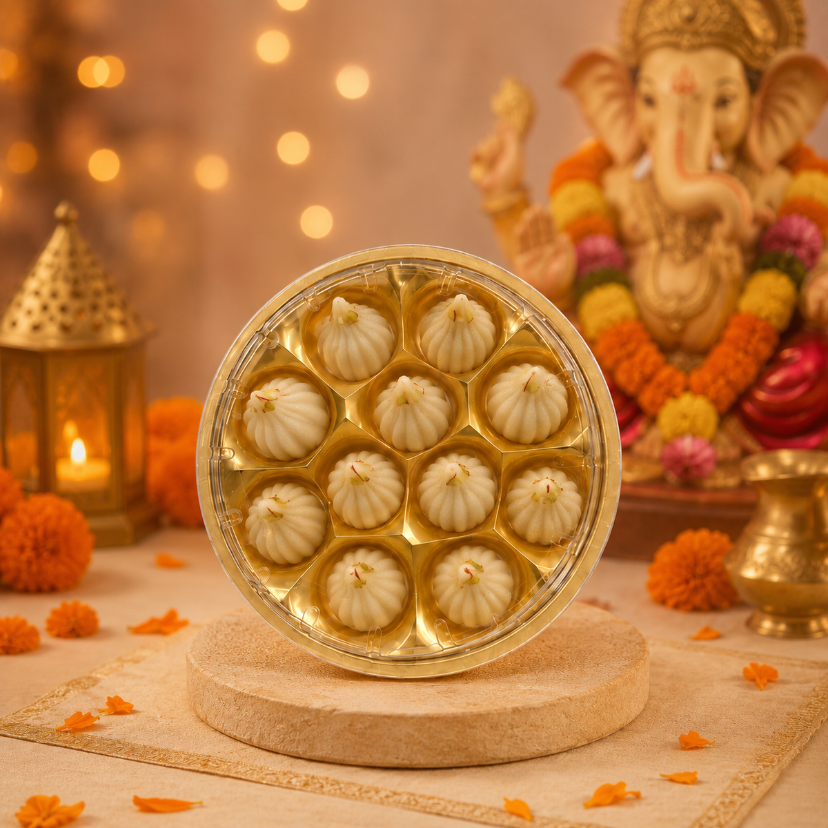 Ganpati Modak Box with Transparent Lid | 11 & 21 Cavity