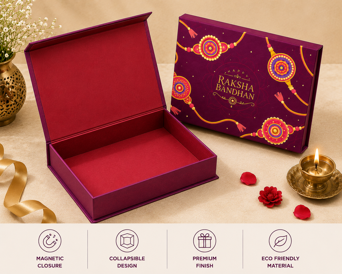 Raksha Bandhan Premium Hardboard Gift Box – 12 Cavity Capacity