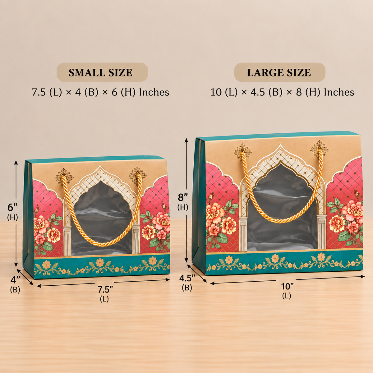 Diwali Festive Printed Corrugated Hamper Box with Transparent Window & Rope Handle | Foldable Gift Box