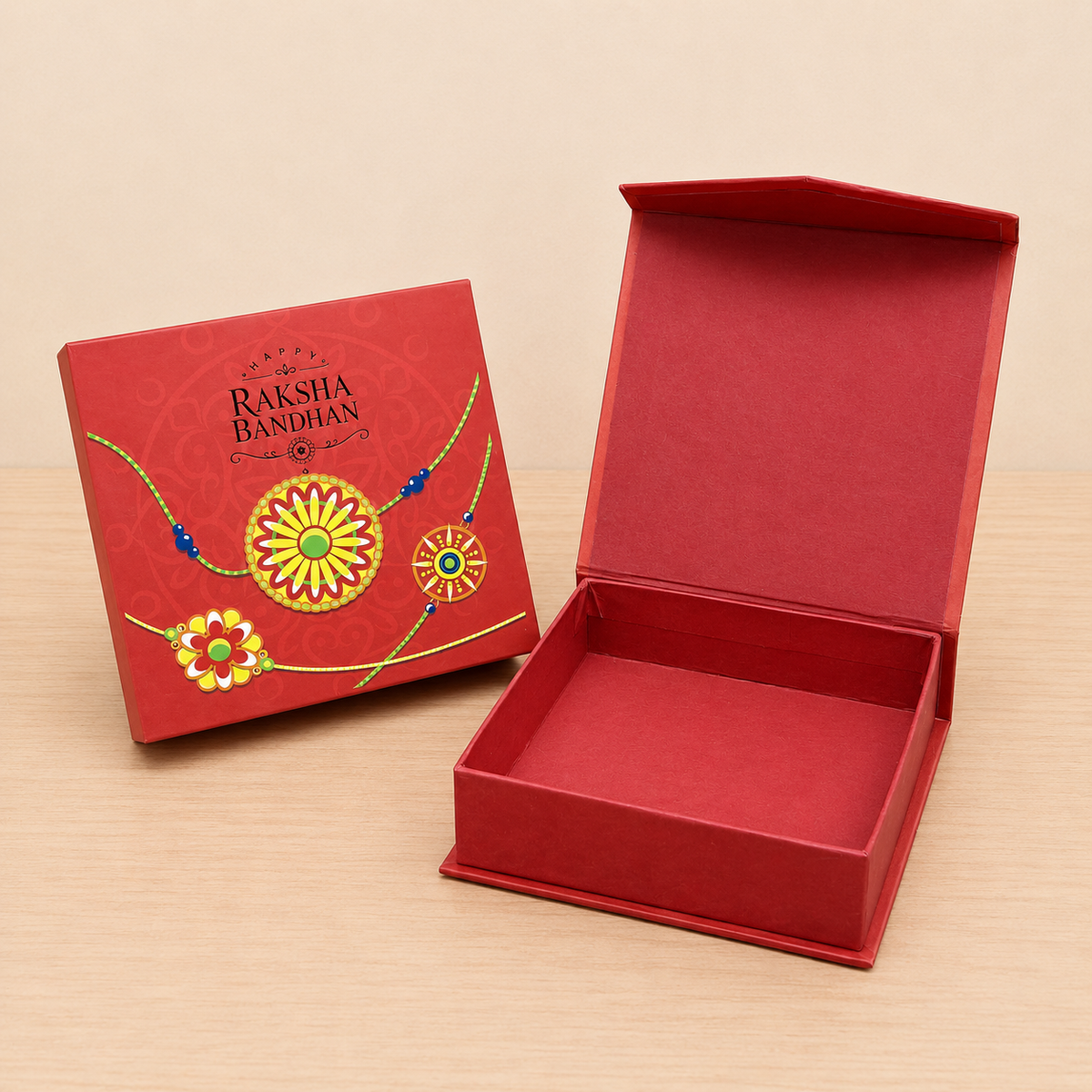 Raksha Bandhan Premium Hardboard Gift Box – 9 Cavity Capacity (Mix designs)