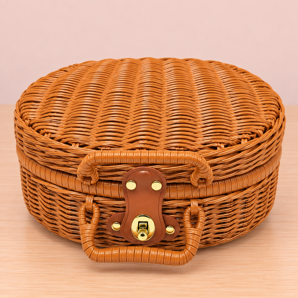 Round Wicker Trunk Hamper Box with Lock & Handle | Premium Gift Box