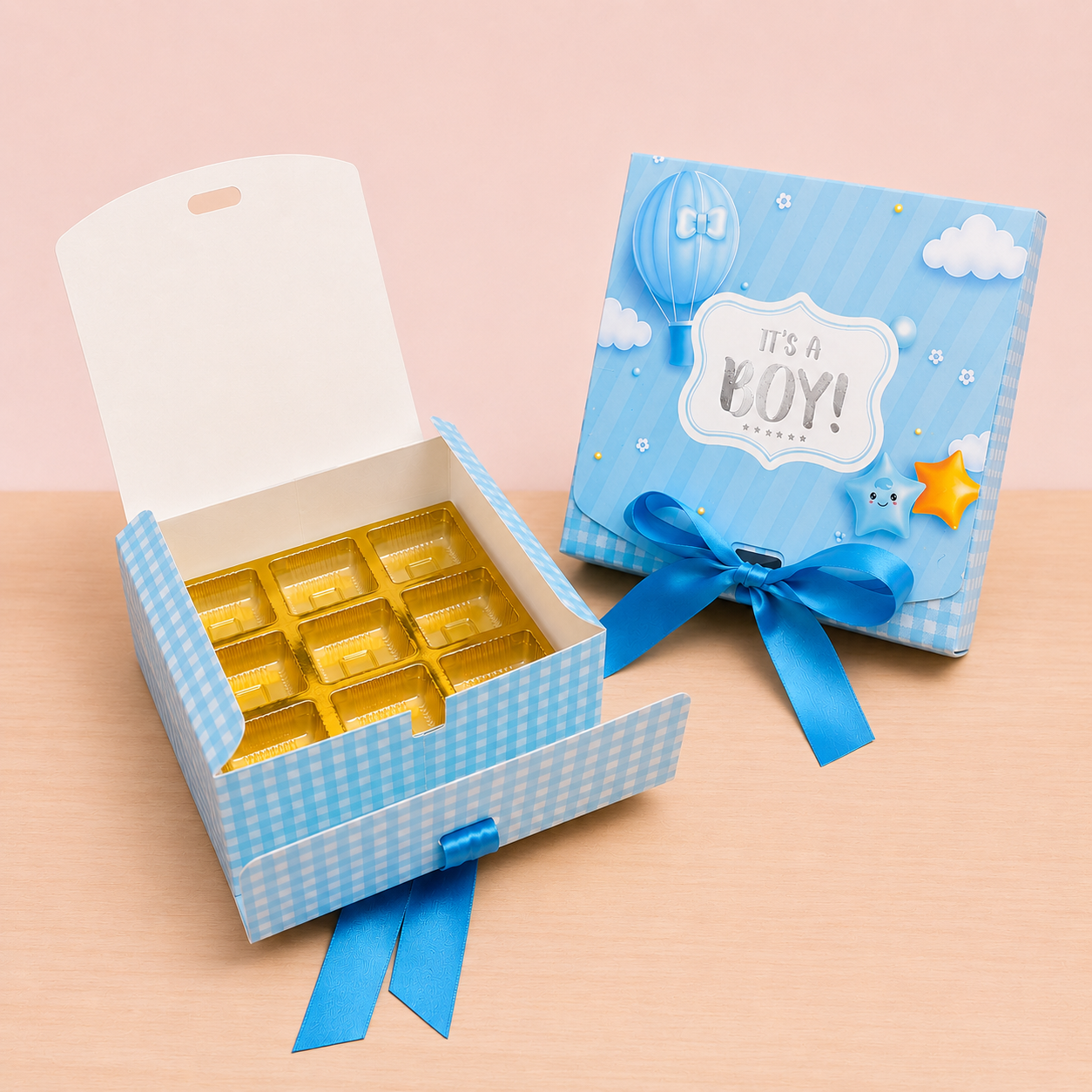 Baby Announcement Gift Box with Ribbon – It's a Boy (without Cavity)