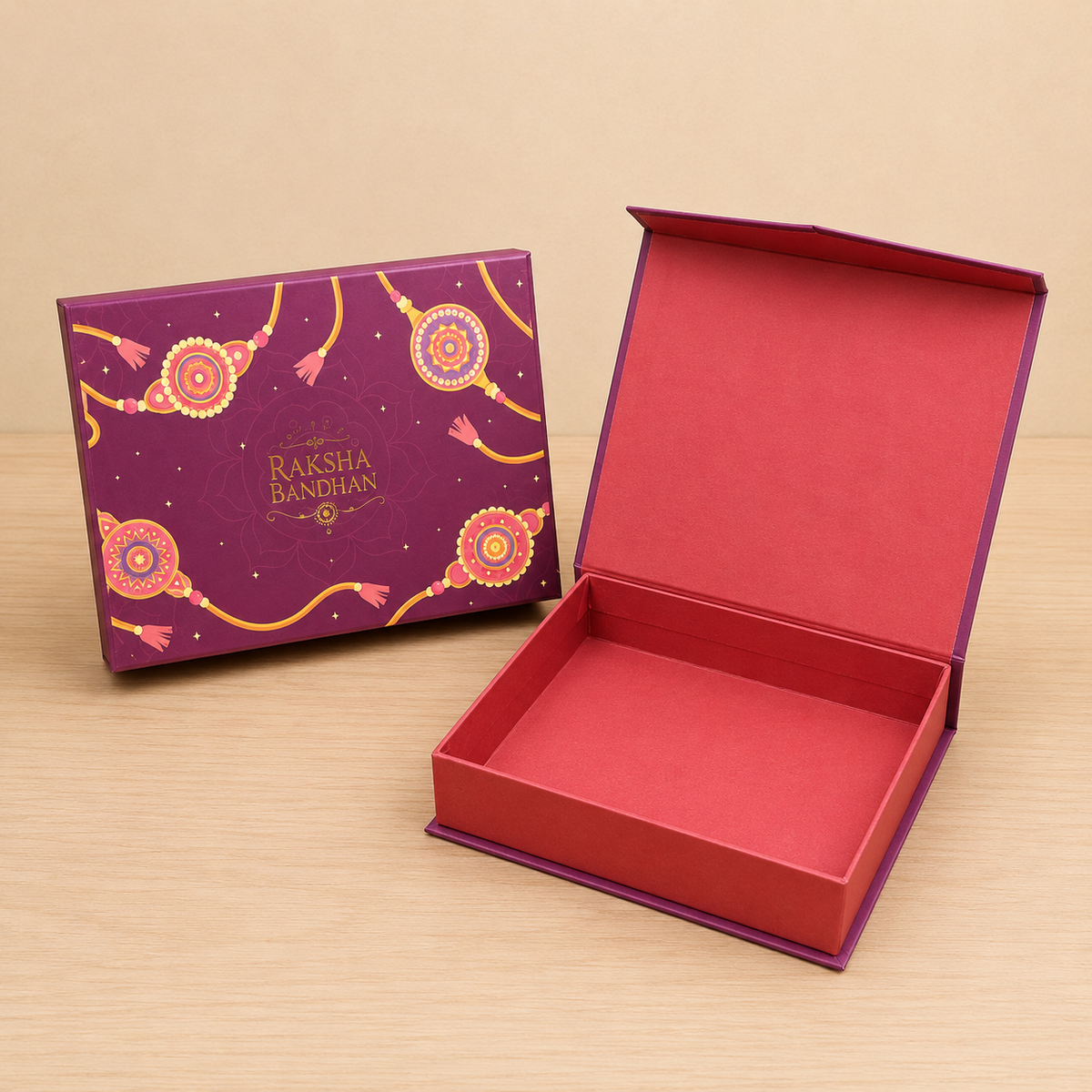 Raksha Bandhan Premium Hardboard Gift Box – 12 Cavity Capacity