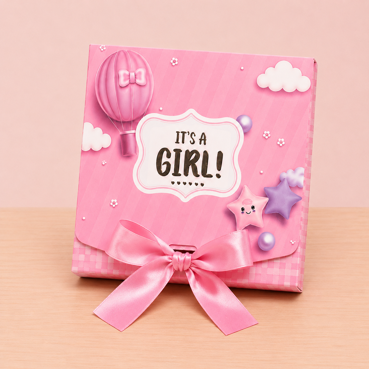 Baby Announcement Gift Box with Ribbon – It's a Girl (without Cavity)