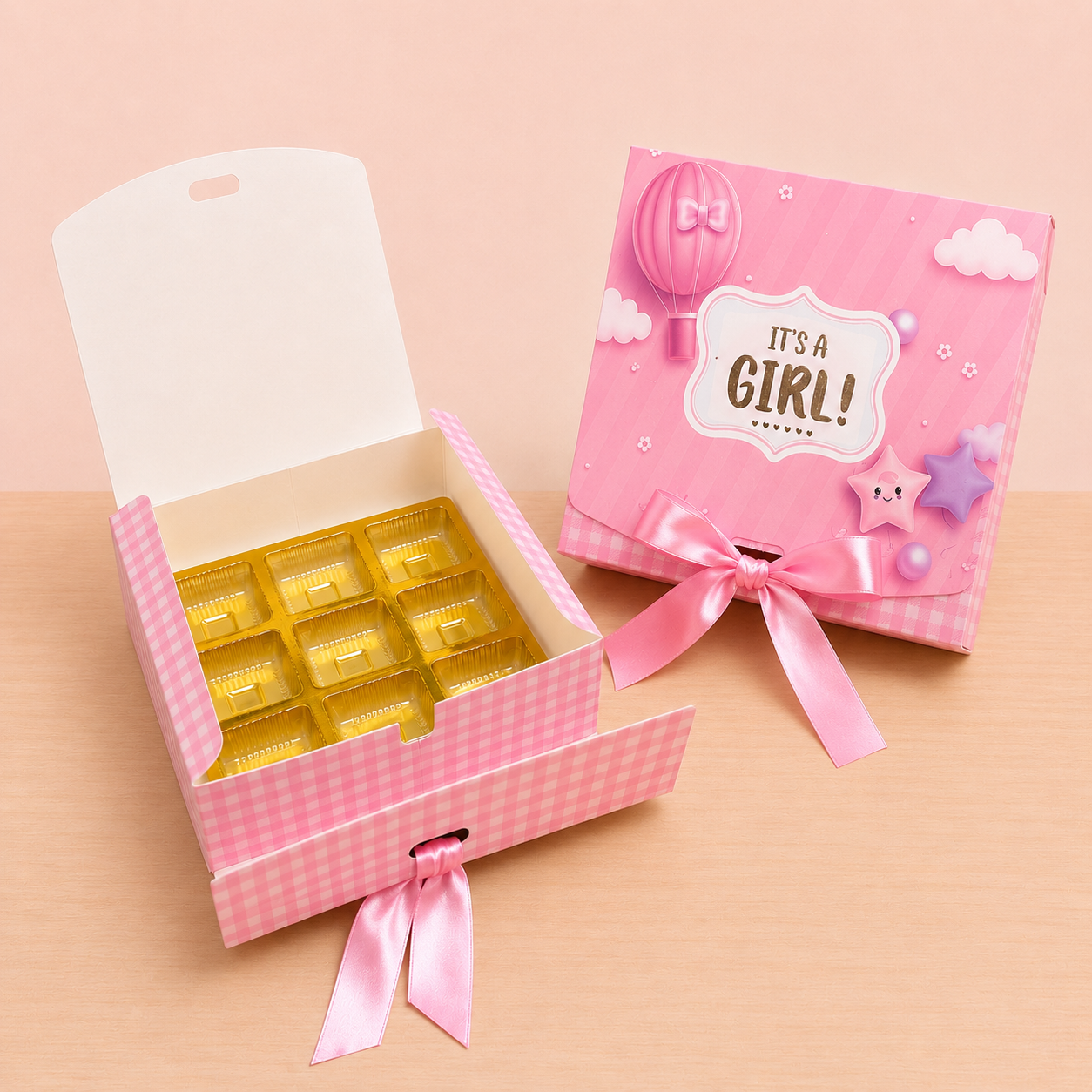 Baby Announcement Gift Box with Ribbon – It's a Girl (without Cavity)