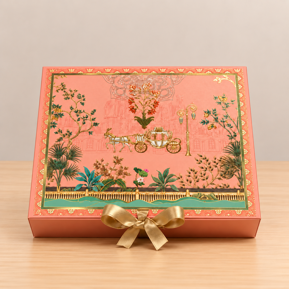Diwali Ribbon Closure Hamper Box | Festive Printed Gift Box | 11 × 9 × 3 Inches (Mix designs)