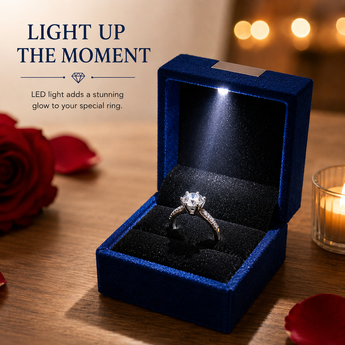 Velvet Ring Box with LED Light – Premium Jewelry Presentation Box