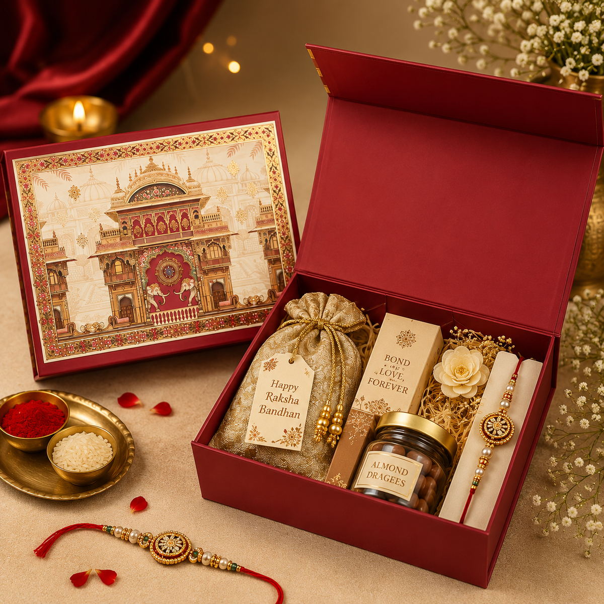 Festive Printed Magnetic Collapsible Gift Box – 10 × 8 × 4 Inches (Mix designs)