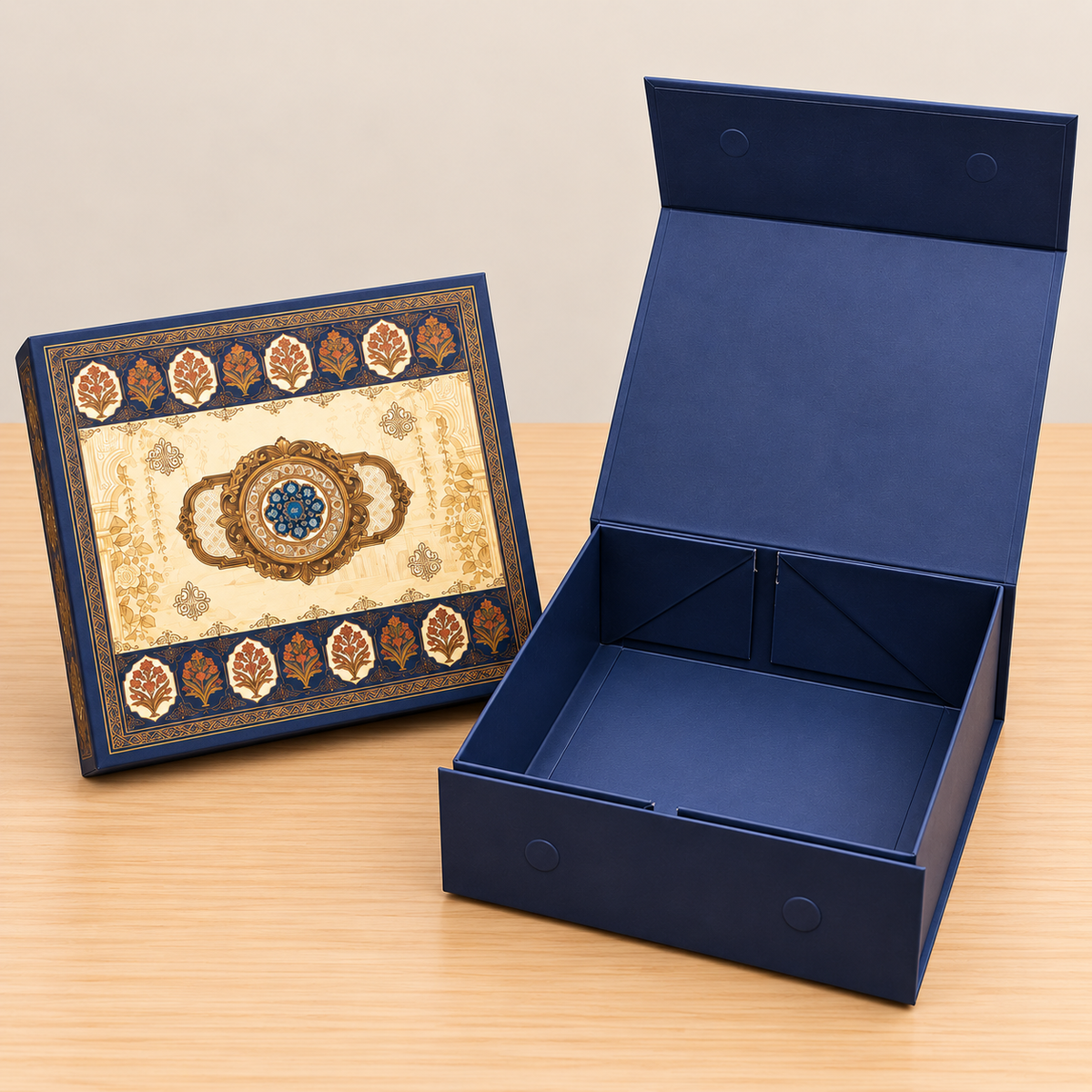 Diwali Festive Printed Collapsible Hamper Box | Gift Box 8 × 8 × 4 Inches (Mix designs)