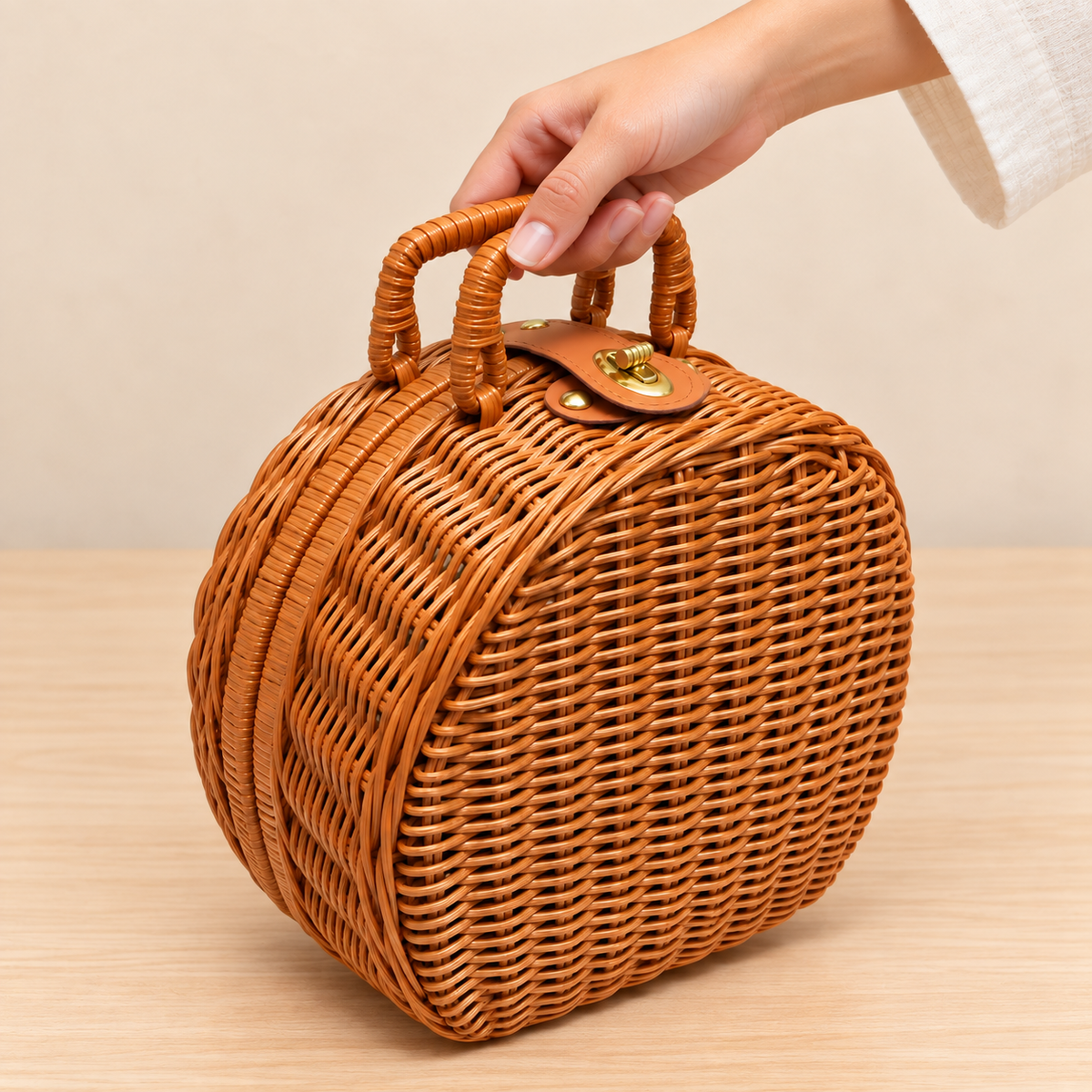 Round Wicker Trunk Hamper Box with Lock & Handle | Premium Gift Box