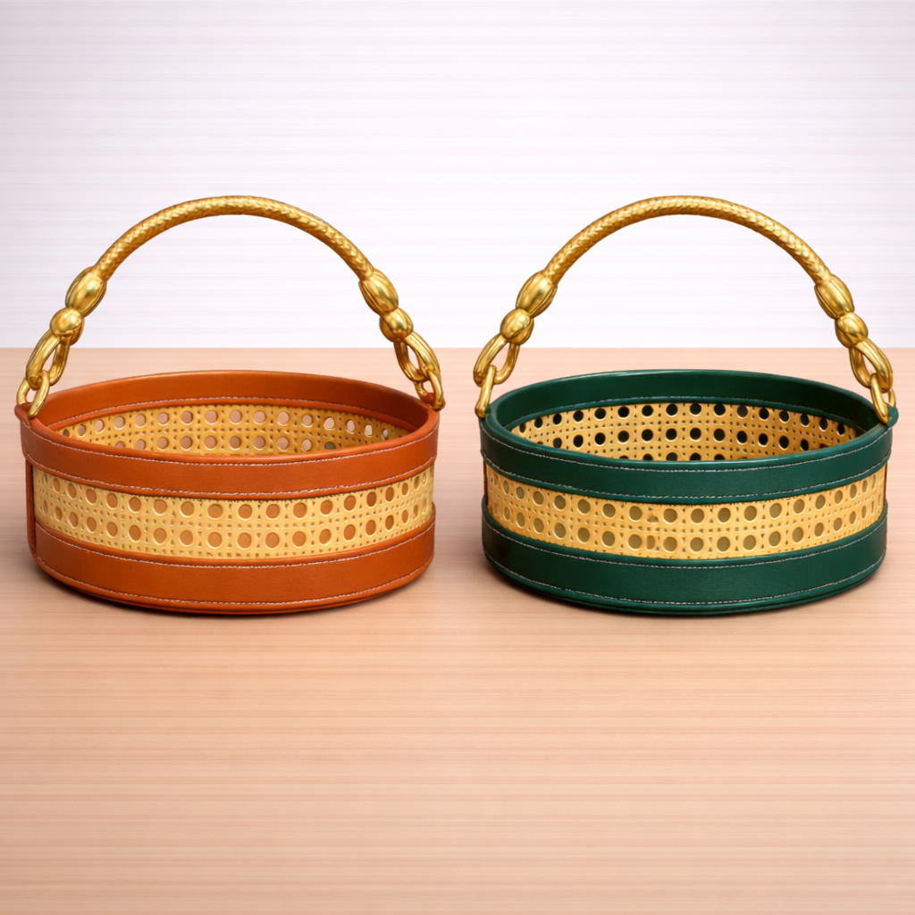 Rattan Leather Basket – Premium Decorative Gift Hamper Basket