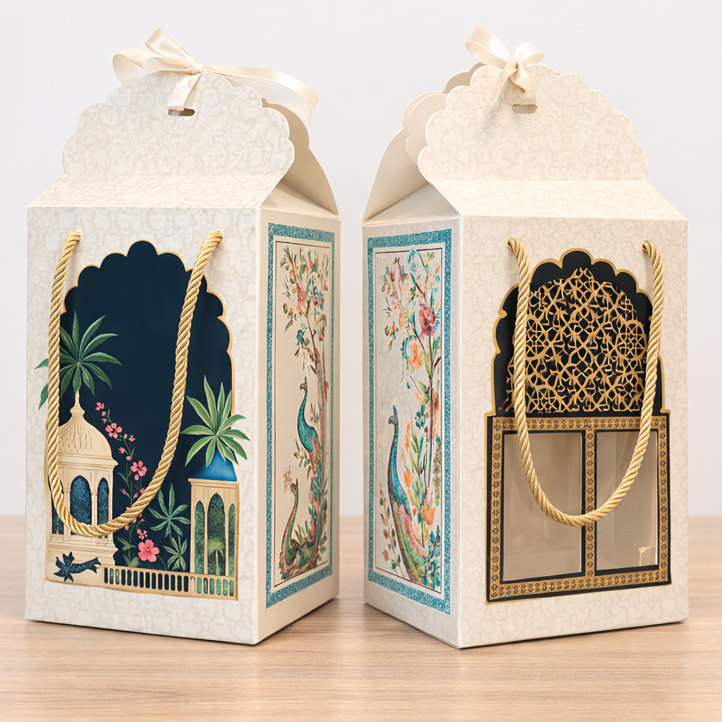 Festive Tall Hamper Box – Decorative Gift Packaging Box with Handle