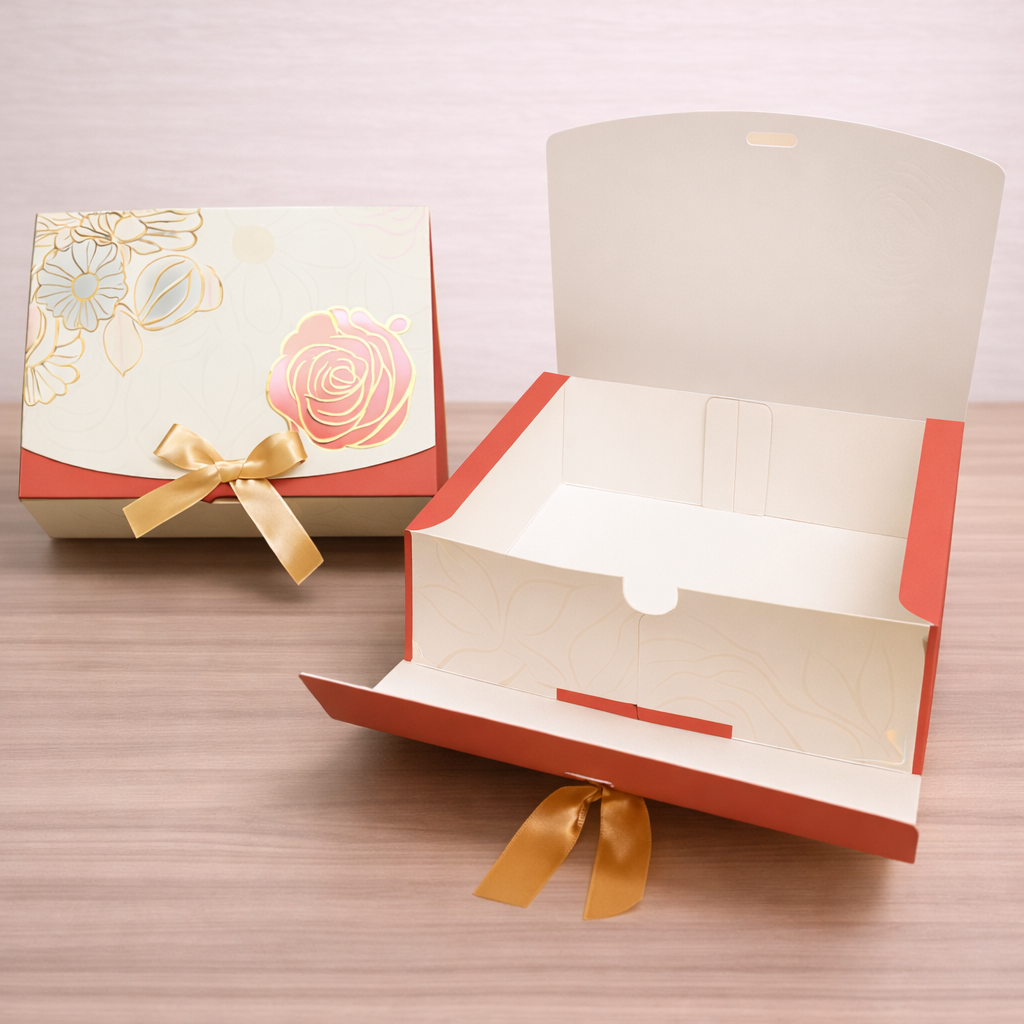 Foiled Flap Gift Box with Ribbon – Premium Decorative Packaging Box