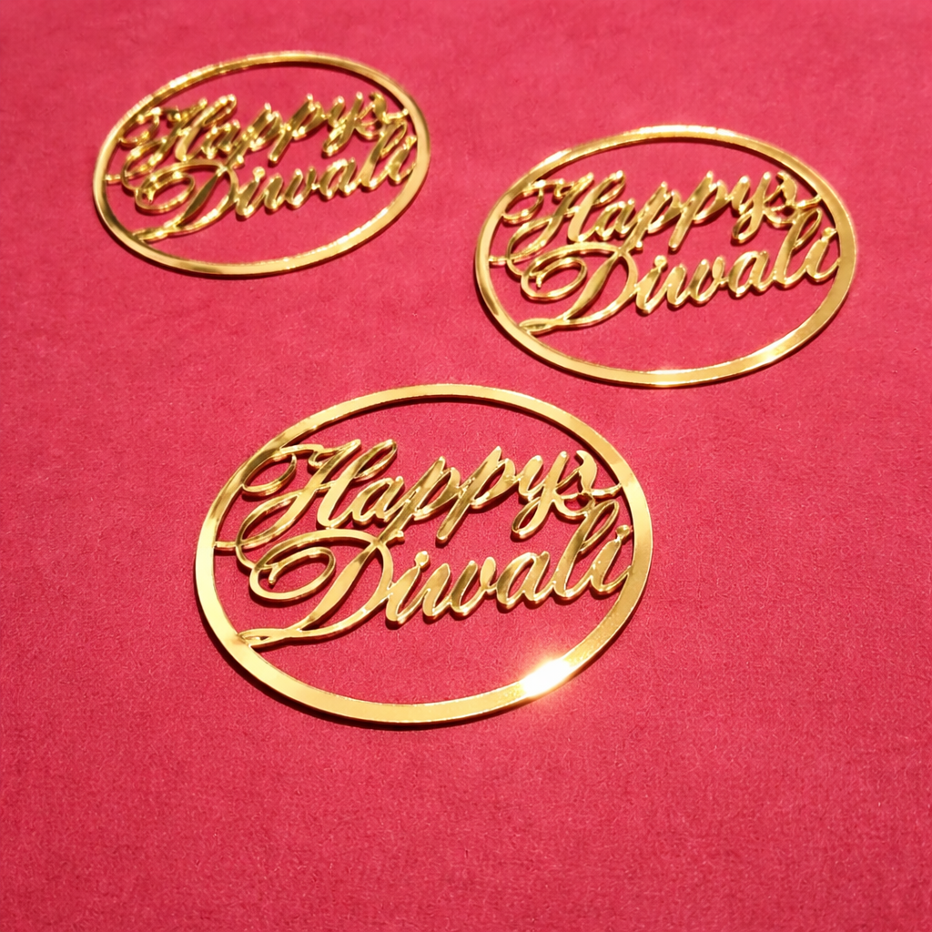 Diwali Acrylic Round Topper – Premium Gold Decorative Hamper Tag