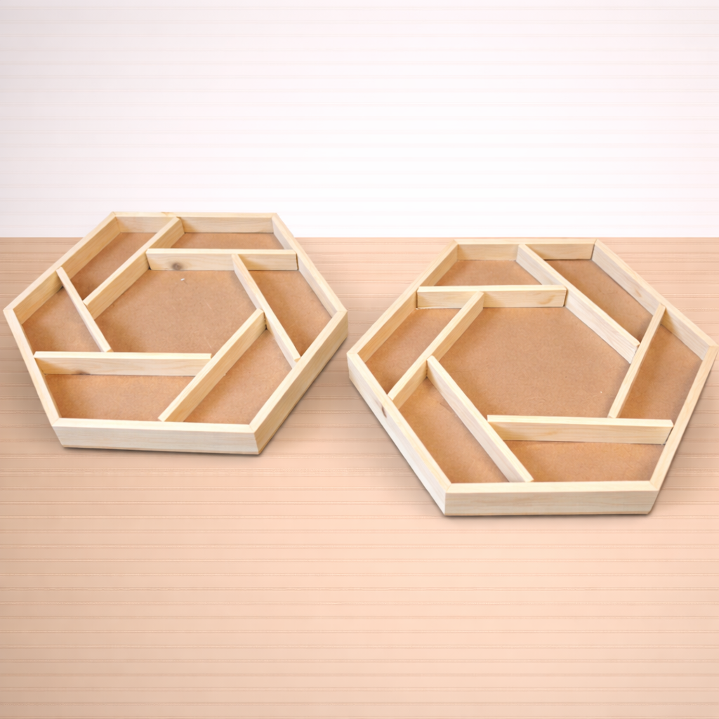 Pinewood Hexagon Partition Tray – Multi-Section Wooden Gift & Hamper Tray (10” & 12”)