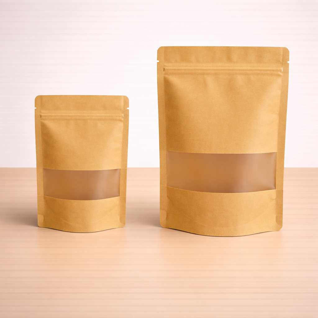 Kraft Zip Lock Pouch with Window – Stand-Up Resealable Packaging Bags (500 GM & 1 KG)