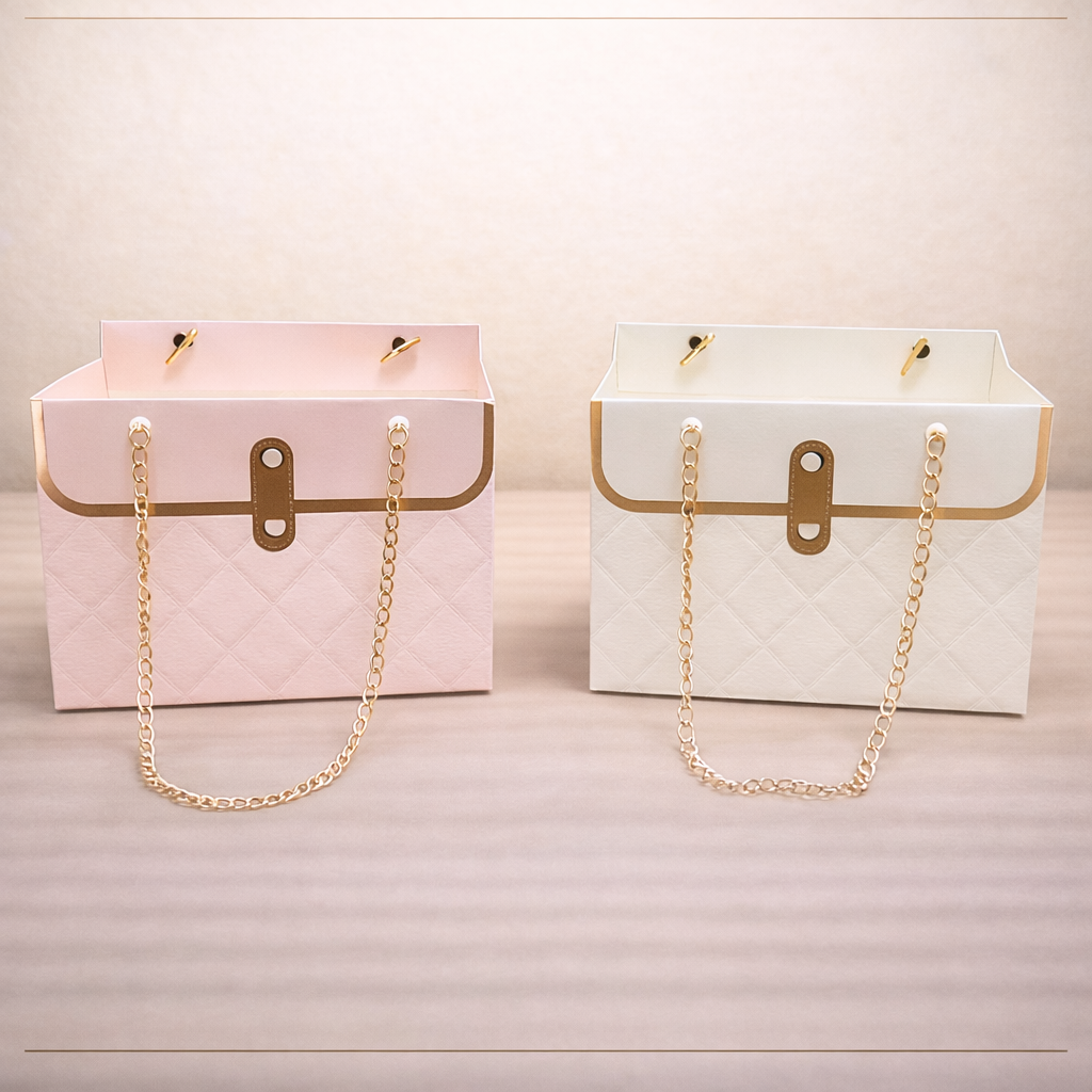 Luxury Flower Bouquet Paper Basket with Metal Chain Handle (Mix colours)