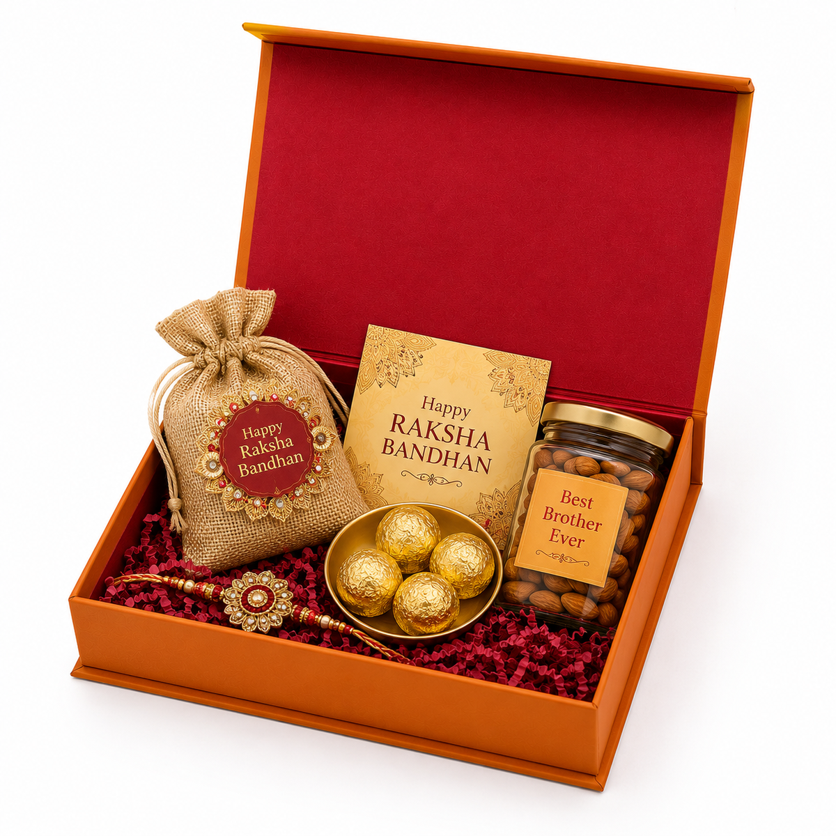 Raksha Bandhan Premium Hardboard Gift Box – 9 Cavity Capacity (Mix designs)