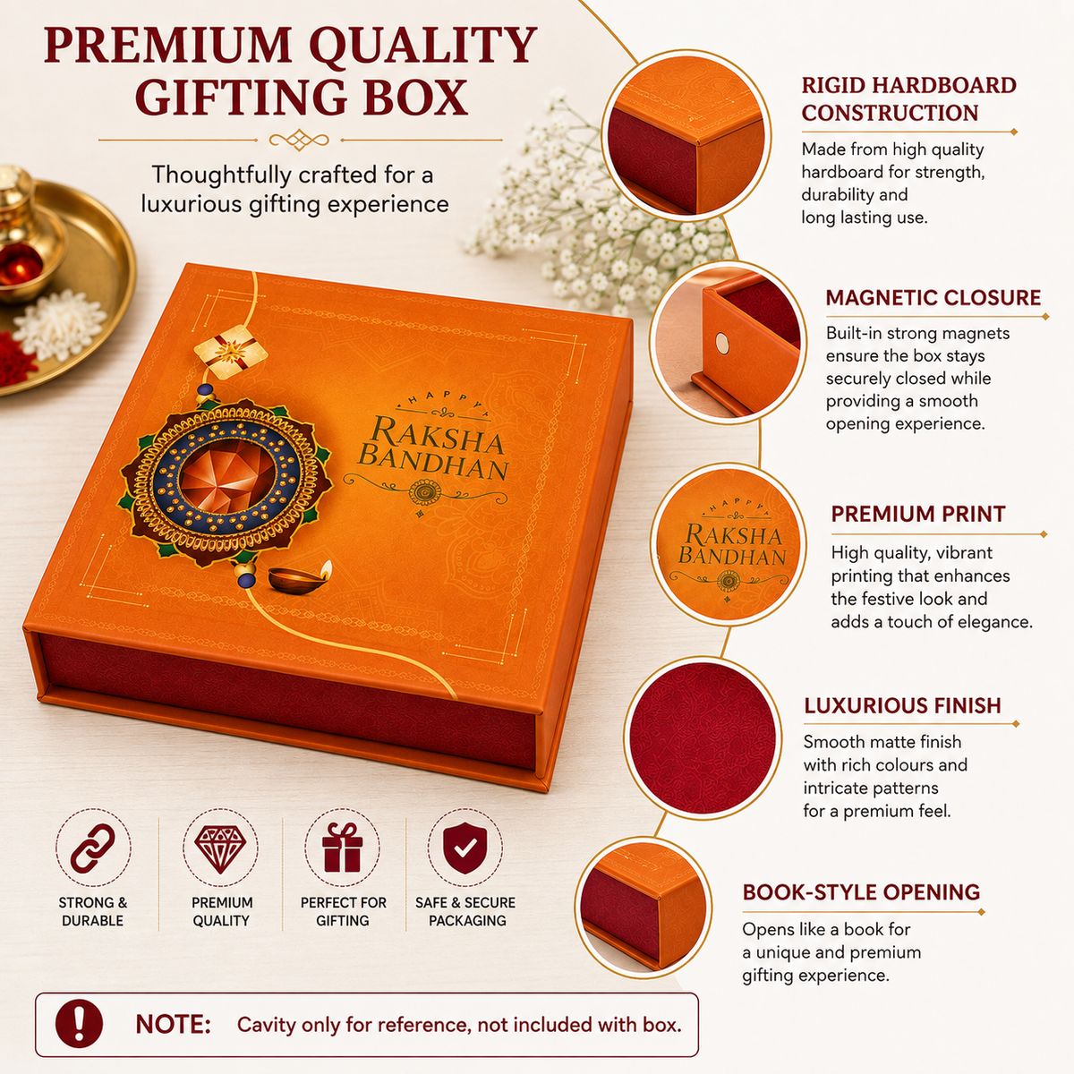 Raksha Bandhan Premium Hardboard Gift Box – 9 Cavity Capacity (Mix designs)