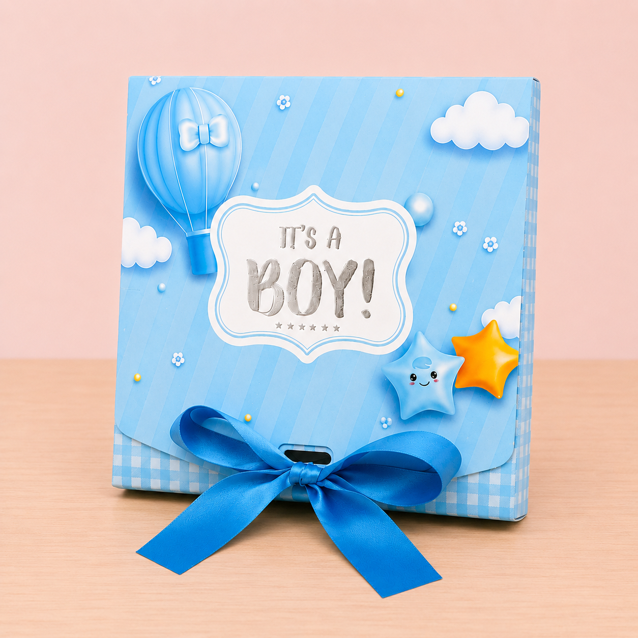 Baby Announcement Gift Box with Ribbon – It's a Boy (without Cavity)