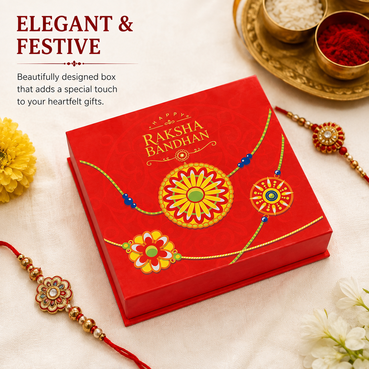 Raksha Bandhan Premium Hardboard Gift Box – 9 Cavity Capacity (Mix designs)