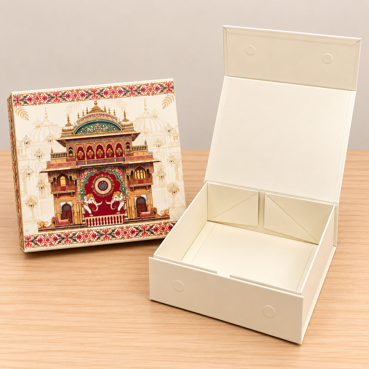 Diwali Festive Printed Collapsible Hamper Box | Gift Box 8 × 8 × 4 Inches (Mix designs)