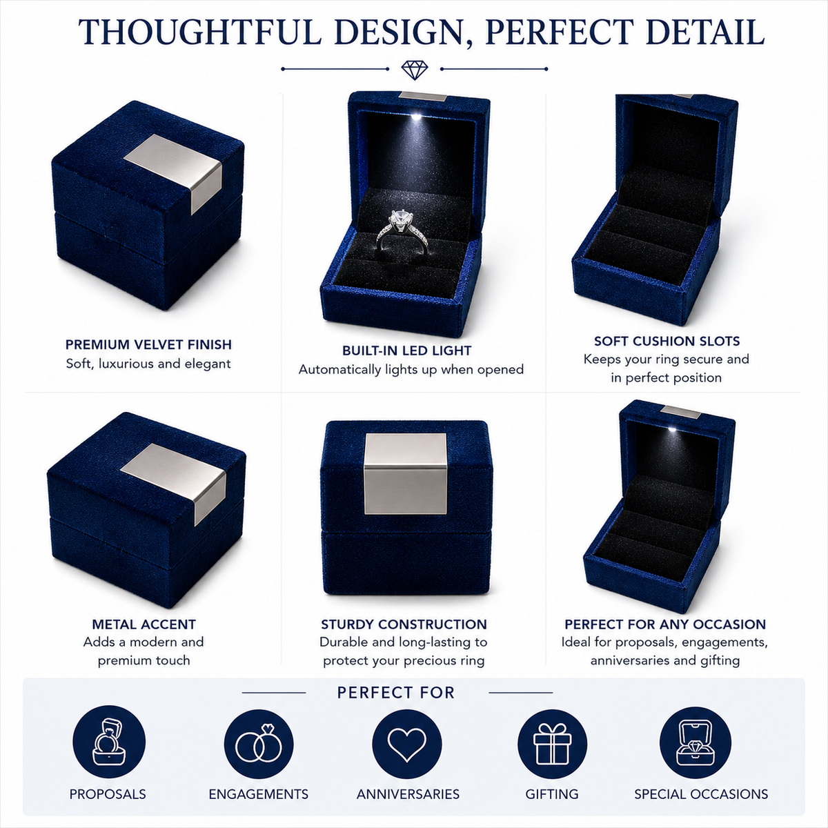 Velvet Ring Box with LED Light – Premium Jewelry Presentation Box