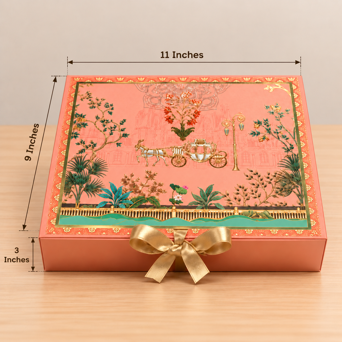 Diwali Ribbon Closure Hamper Box | Festive Printed Gift Box | 11 × 9 × 3 Inches (Mix designs)