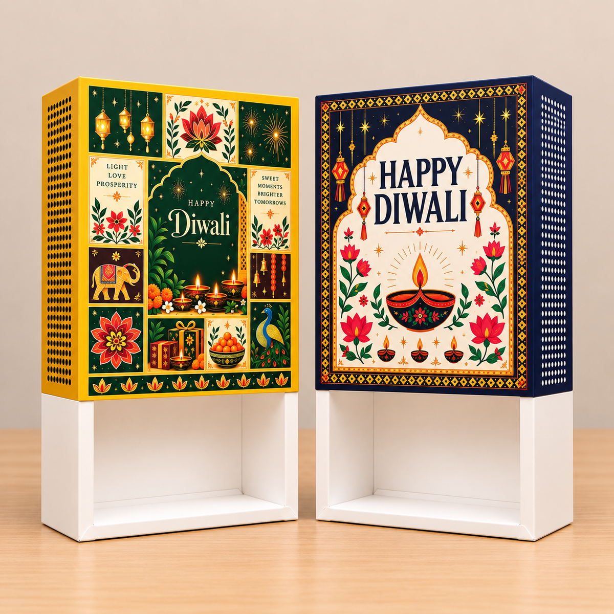 Diwali Matchbox Style Hamper Box | Festive Printed Softboard Gift Box (Mix Designs)