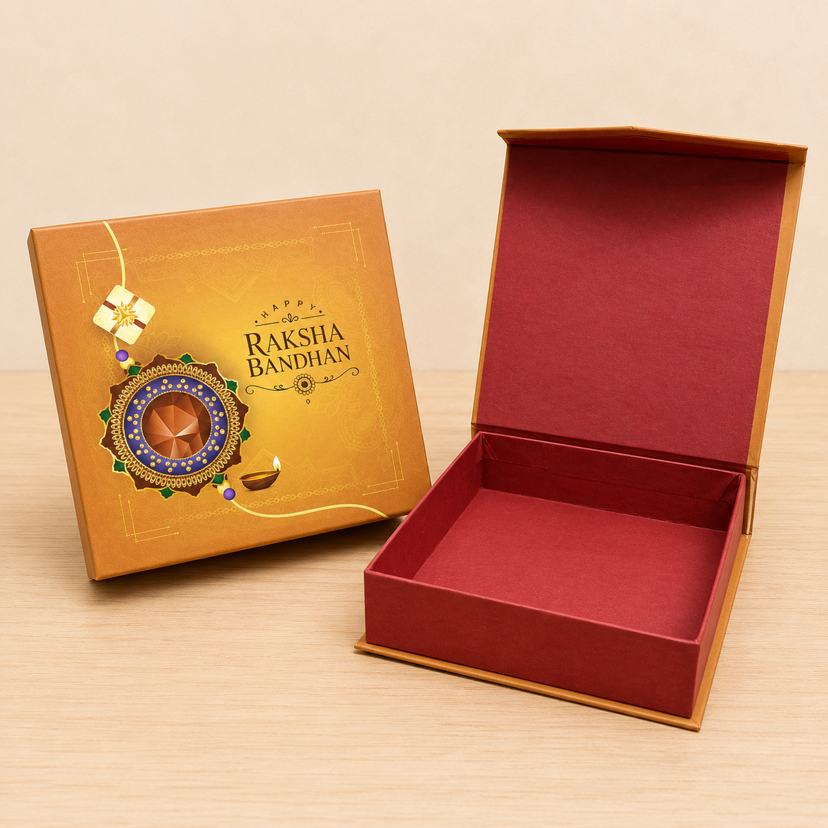 Raksha Bandhan Premium Hardboard Gift Box – 9 Cavity Capacity (Mix designs)