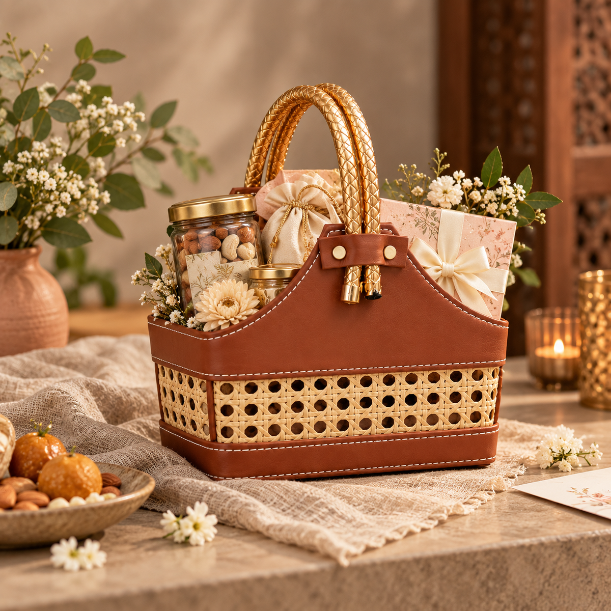 Premium Leatherite Ratan Hamper Basket with Dual Handles