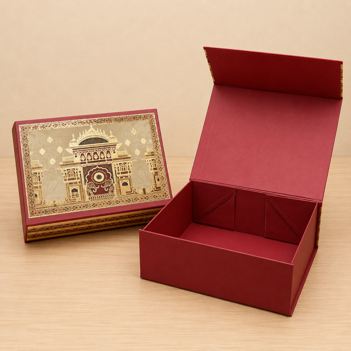Festive Printed Magnetic Collapsible Gift Box – 10 × 8 × 4 Inches (Mix designs)